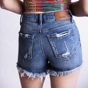 Hidden Distressed Blue Denim Shorts